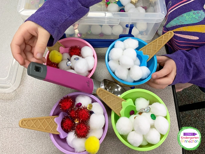 Observing children as they engage in playful learning like this ice cream scoop activity is helpful before starting small groups.