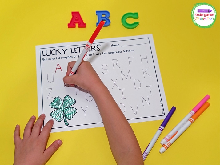 If you are using the printables in a center or small group, you could pair them with letter magnets.
