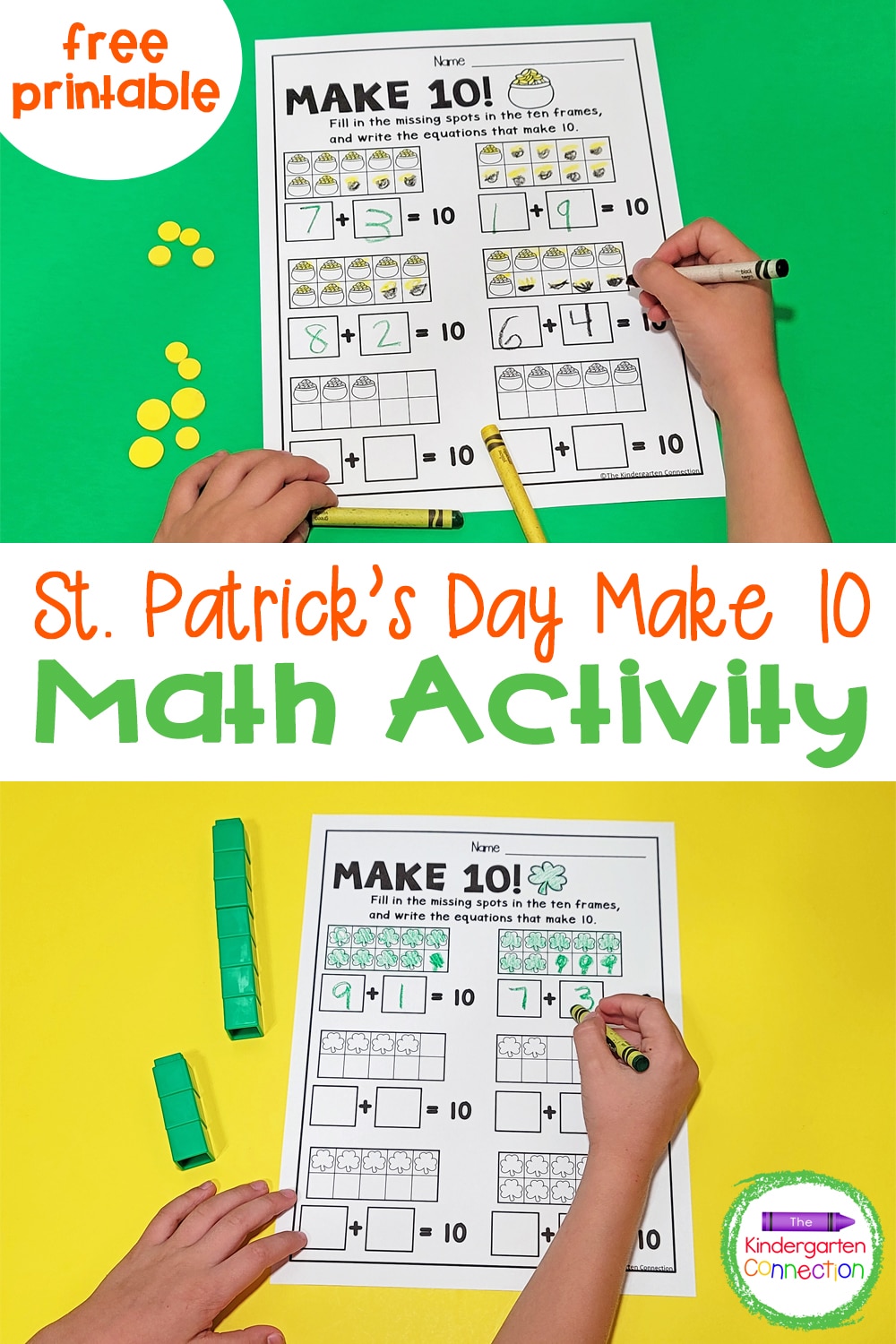 Working on sums of 10? Have fun learning addition combinations to 10 with these free St. Patrick's Day Make 10 Printables!