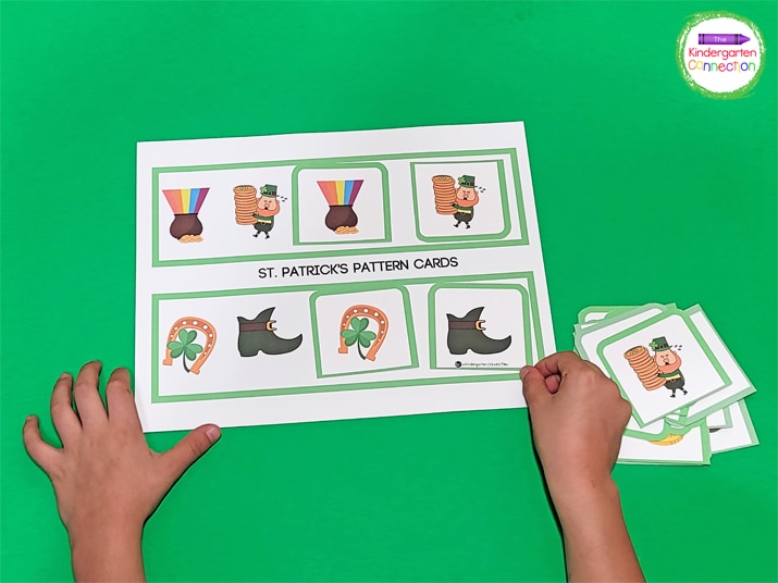 Use the printable St. Patrick's Day pattern mats to continue the ABAB patterns.