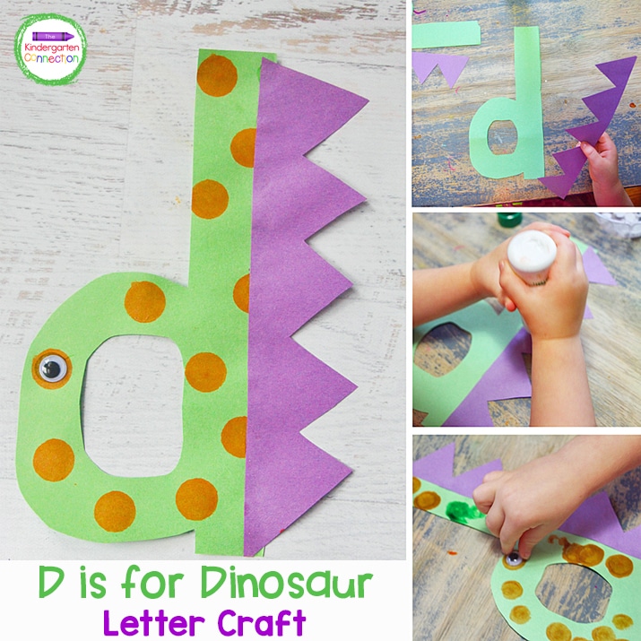 For this letter d craft, all you need is construction paper, bingo dabbers, glue, scissors, and googly eyes.
