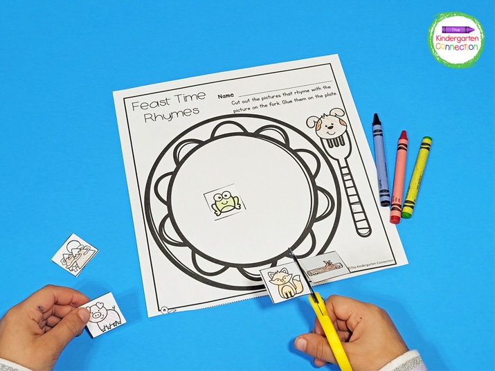 Rhyming takes practice and this Feast Time Rhymes cut and paste activity is a great way to reinforce this skill.