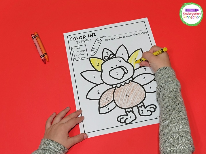 Make identifying numbers fun with this Color the Turkey printable.