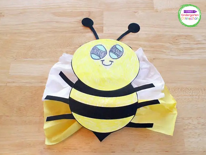 Your tissue paper bumble bee craft is complete and so cute!