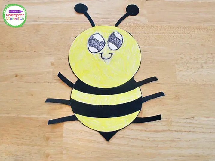 The bumble bee craft is adorable so far but it still needs wings.