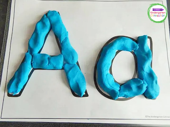 When students mold play dough into the shapes of the letters they get practice seeing how the letters are formed.