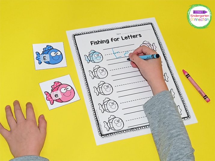 Students can write both the uppercase and lowecase letters on the recording sheet.