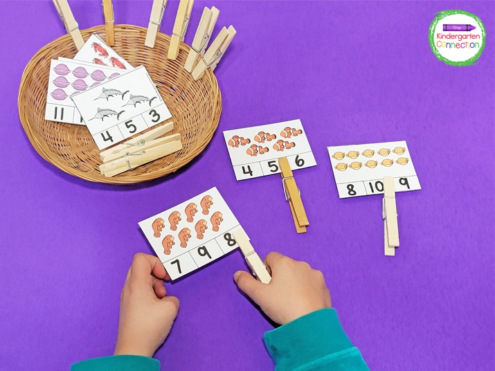 Prep the clip cards, put them in a small basket, and add them to your centers with some clothespins.