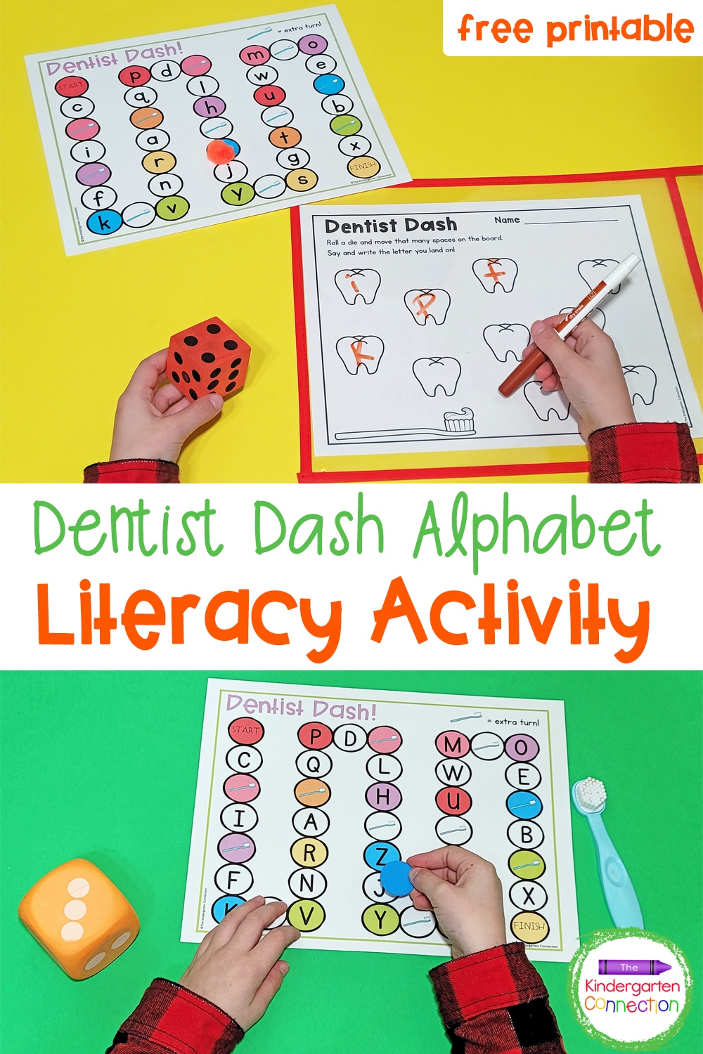 This free Dentist Dash Alphabet Activity will help your students build letter recognition skills and writing skills in February or anytime!