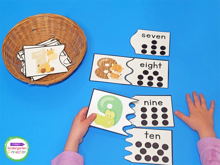 As counting skills improve, increase the amount of puzzles pieces to add more of a challenge.