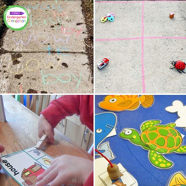 This collection includes interactive activities like clothespin clip cards and using chalk activities to work on rhyming.