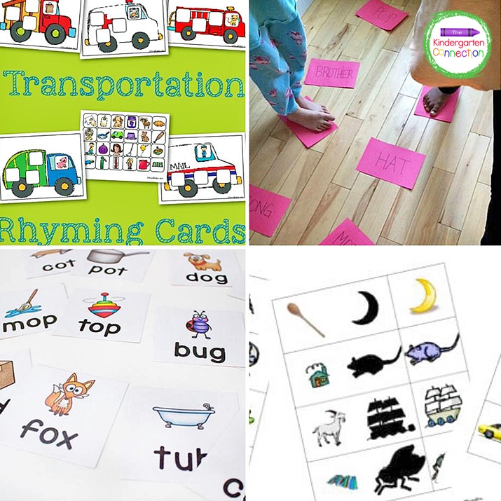 This collection of rhyming activities includes printables and also DIY rhyming games.