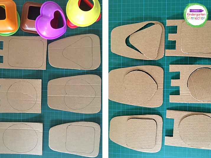 Trace the shape cutters onto the cardboard and cut out the pieces.