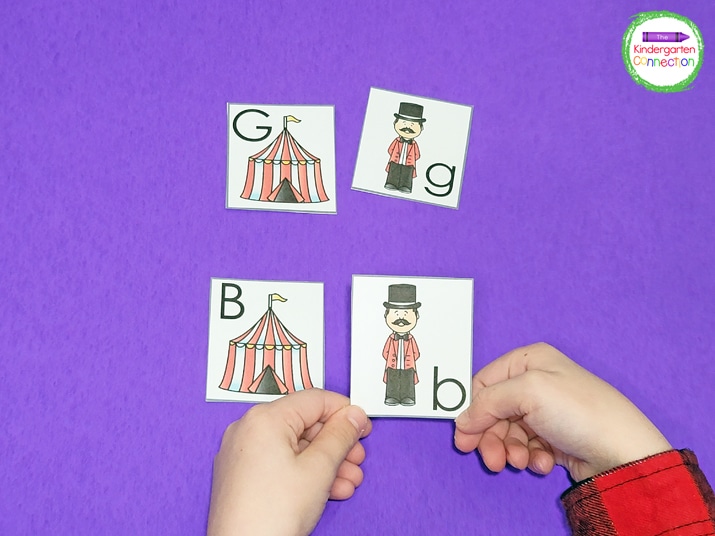 Students will match the uppercase circus cards with the lowercase circus cards.