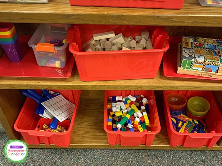 Color coding activities and storing them so students can see them clearly is an important part of free-flowing centers.