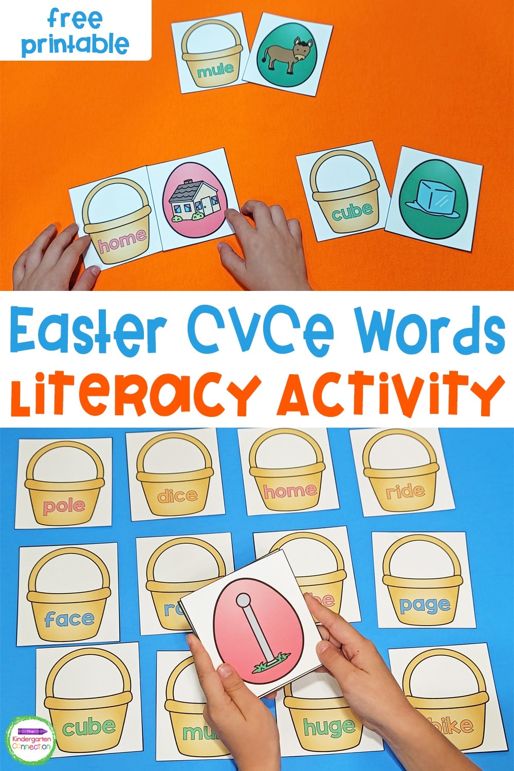 Get our FREE printable Easter CVCe Words Matching Game for your Kindergarten or 1st grade literacy centers this spring!