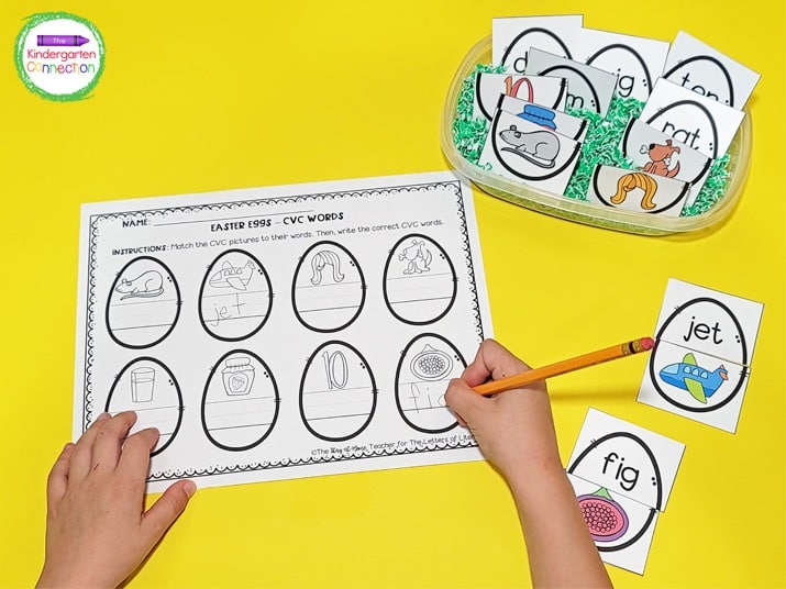 This download includes Easter egg cards and a recording sheet for working on CVC words.