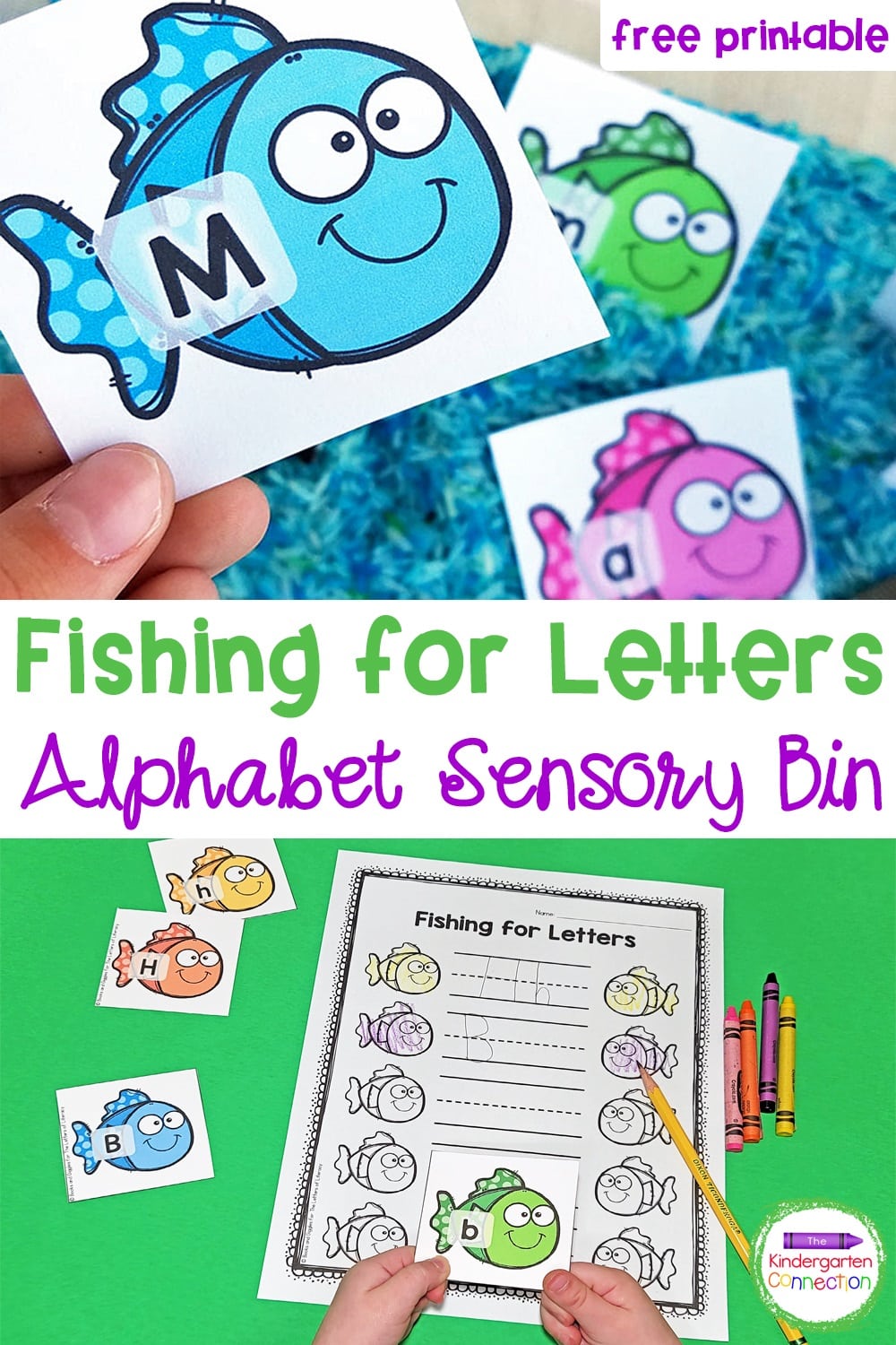 This free Fishing for Letters Alphabet Sensory Bin Activity provides practice with letter recognition and letter writing skills!