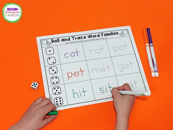 Grab some dice and your students can start rolling, reading, and tracing CVC words.