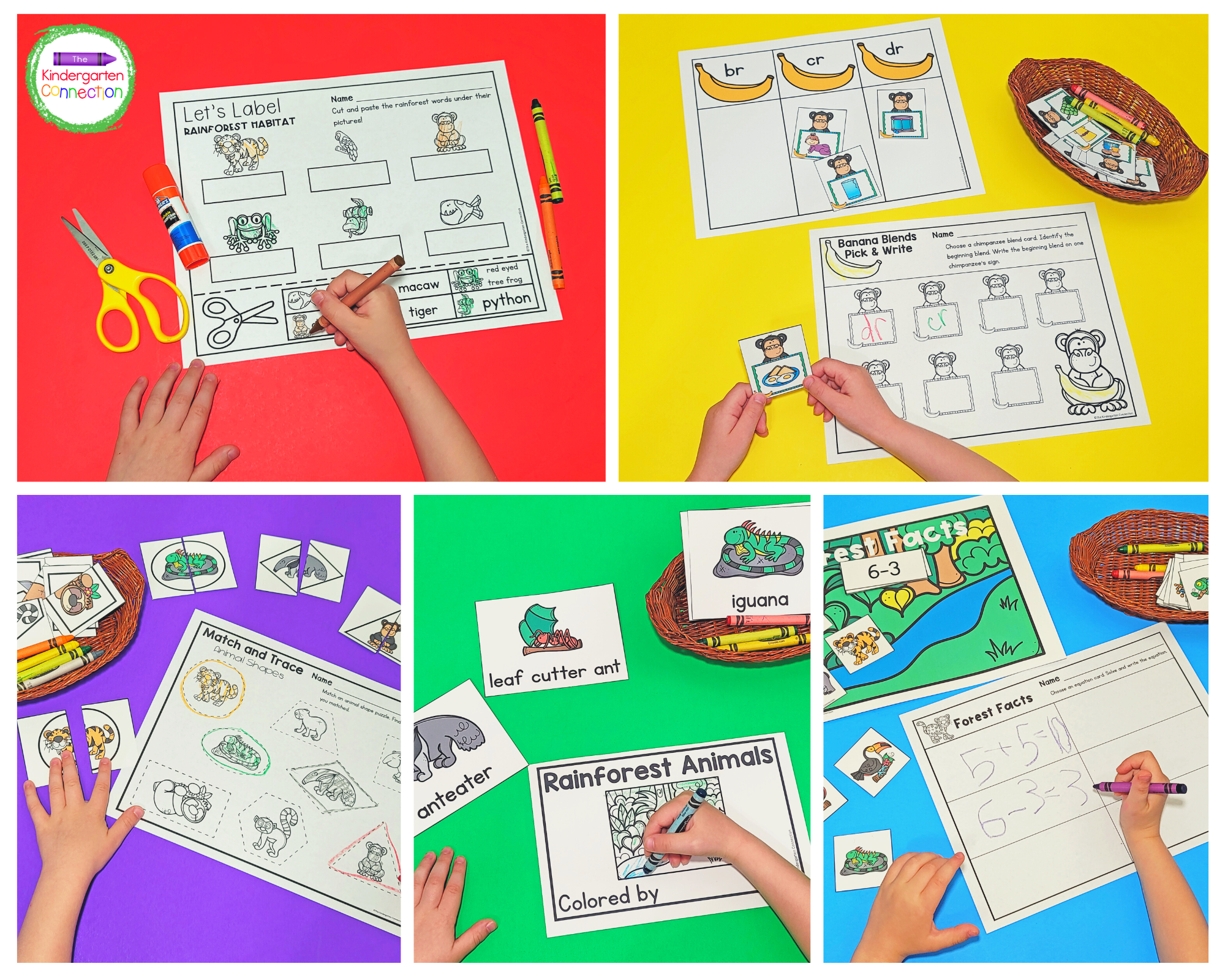 This resource pack is filled with tons of hands-on rainforest animal-themed math and literacy activities.