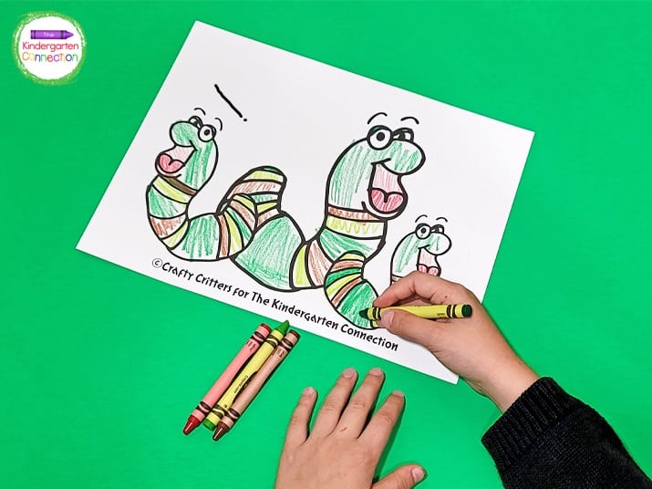 Kids will love coloring the adorable family of inch worms too!