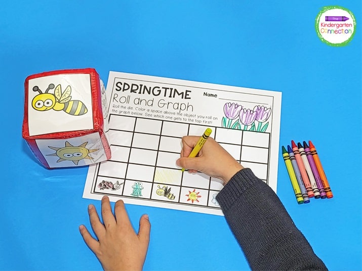 The kids can also color the fun springtime pictures on the recording sheet.