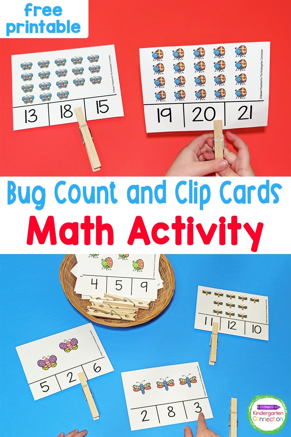 Work on counting, one-to-one correspondence, teen numbers, and fine motor skills too with these fun and free Bug Count and Clip Cards!