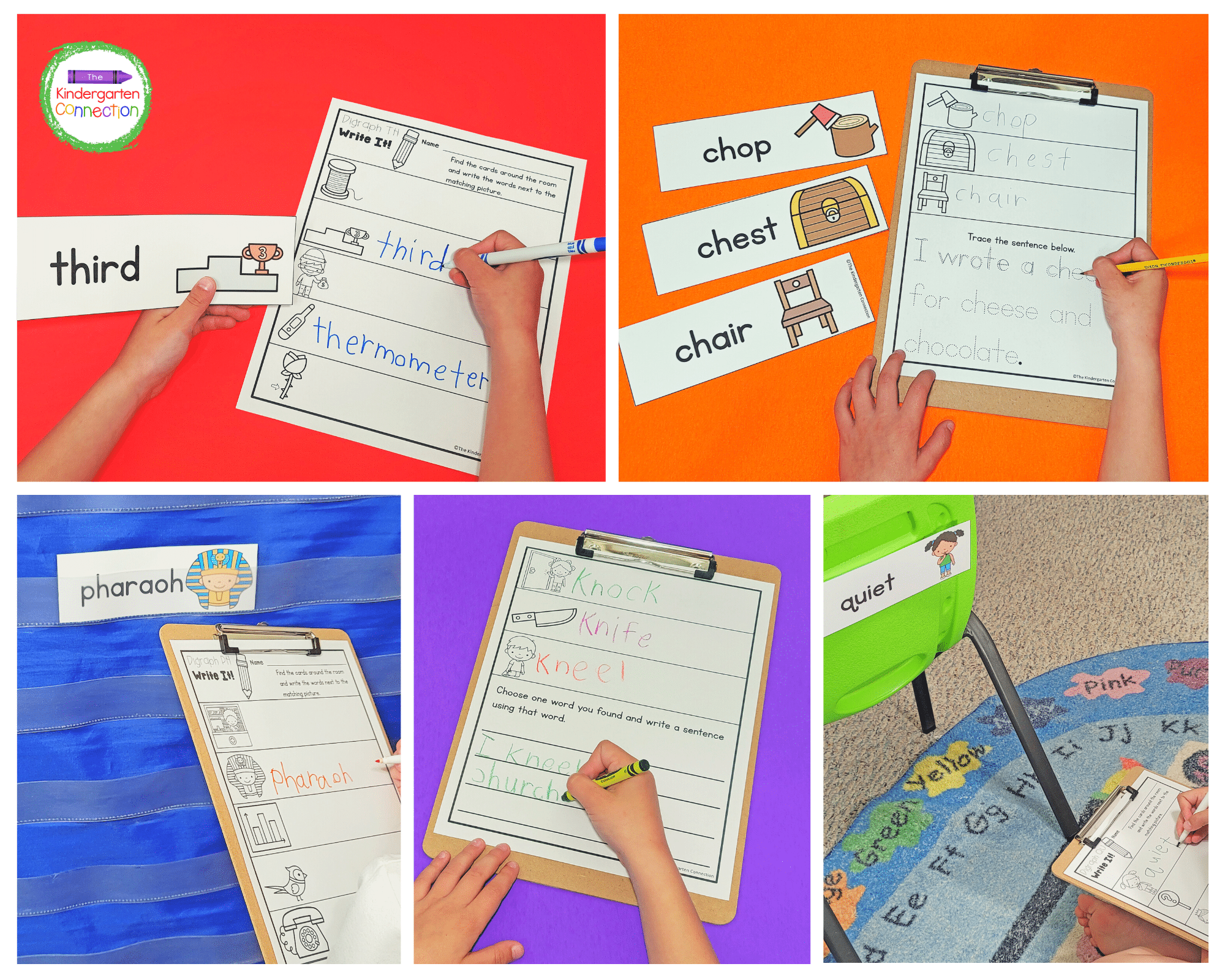 This digraph phonics activity pack includes 8 word cards and 2 recording sheets for each blend.