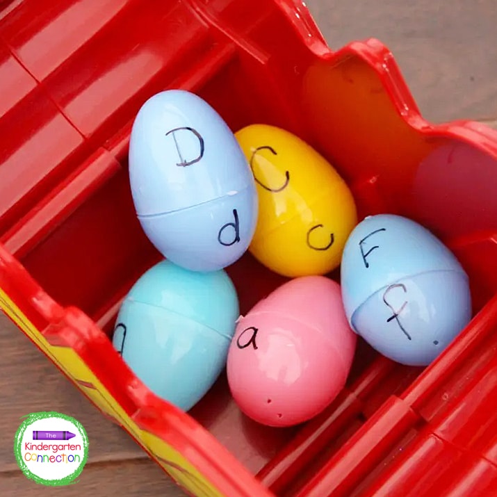 Easy literacy-building sensory bins like this Rainbow Egg Letter Matching Easter Sensory Bin are perfect for practicing upper and lowercase letters.
