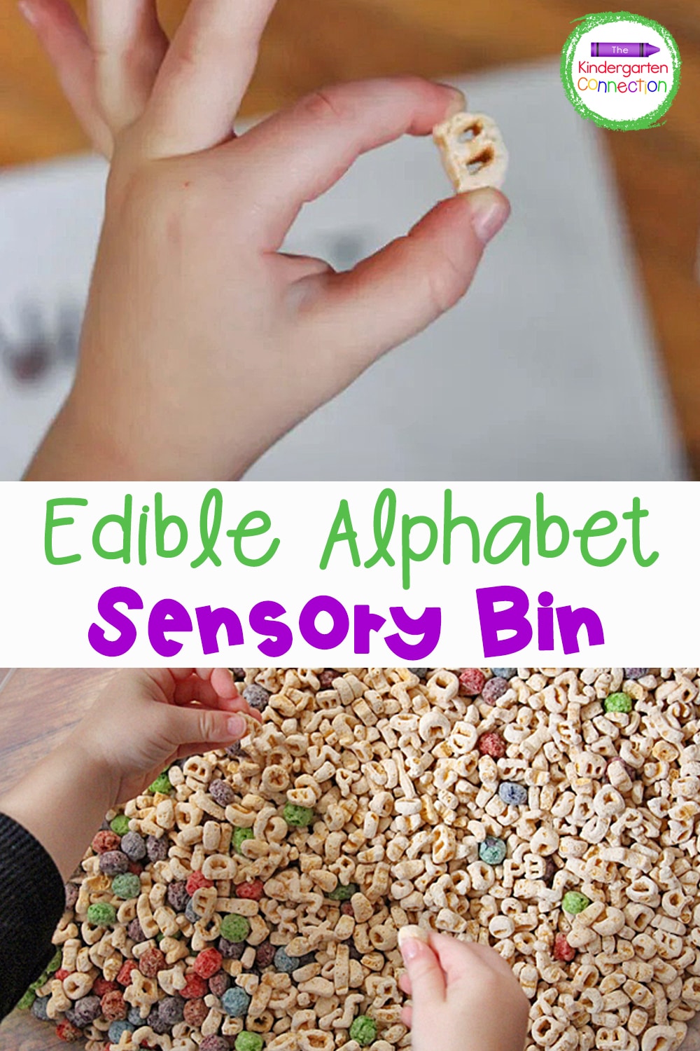 This Edible Alphabet Sensory Bin is low cost and simple but the opportunities for teaching letter recognition and sounds are endless!