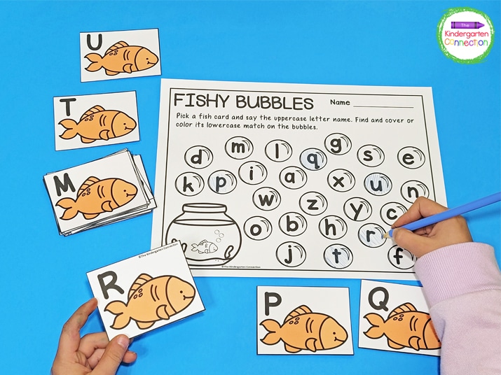 Students can also pick a letter fish card and color the letter on the recording sheet.