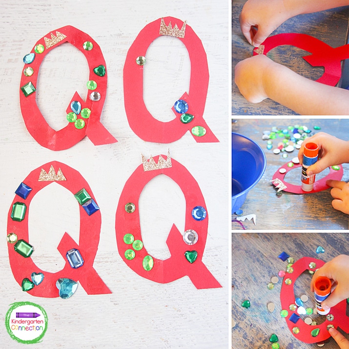 Naturally, a K is for King Letter Craft needs his Q is for Queen Letter Craft for our Letter Q craft. They make quite the majestic pair in our Kindergarten Letter Crafts series!