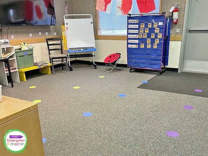 Sit spots on the carpet can ensure that students have plenty of room to sit comfortably.