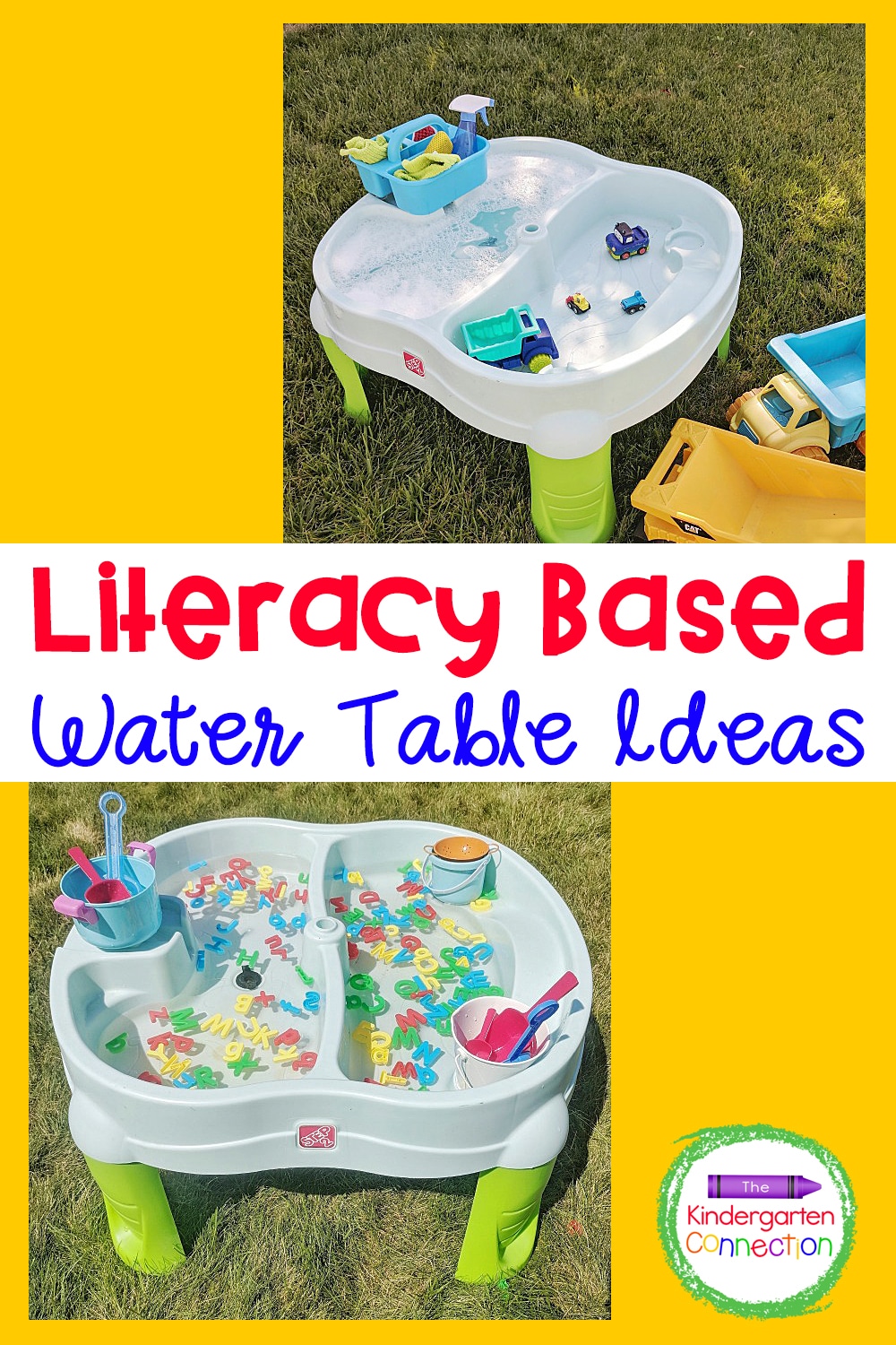 Literacy Based Water Table Ideas for outdoor fun! These activities are perfect for enjoying the summer weather!