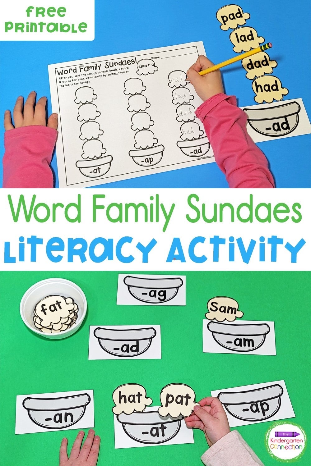 This free printable Ice Cream Sundae Word Family Game has an engaging summer theme and will add tons of fun to your literacy centers!
