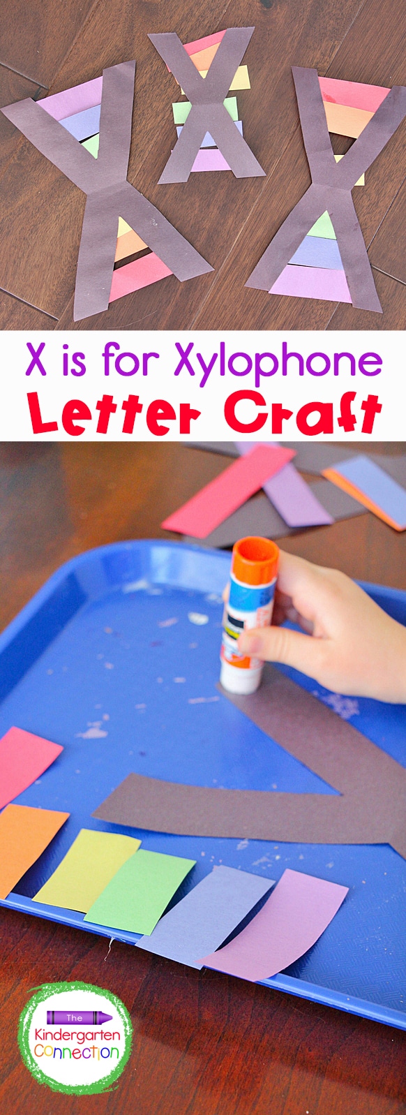 There are a couple fun options for the letter X craft, but with my rainbow-loving crew we definitely had to do X is for Xylophone with some rainbow bars.