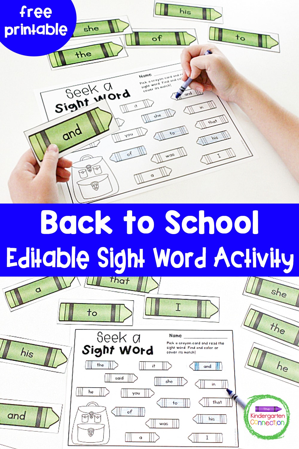 Back to School Editable Sight Word Game, FREE Printable for Kindergarten!