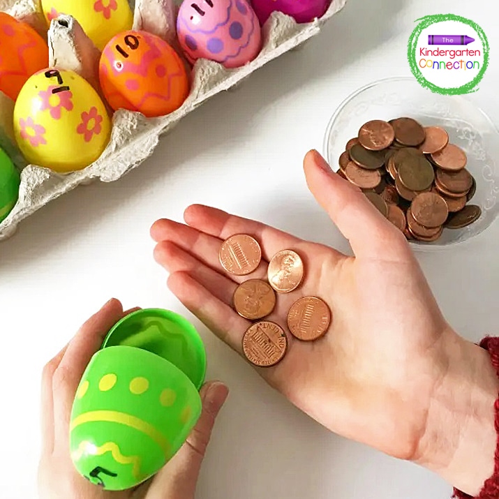 This Easter egg counting activity is a perfect Easter math center for Pre-K and Kindergarten kids! Make your spring math centers more exciting and hands-on!
