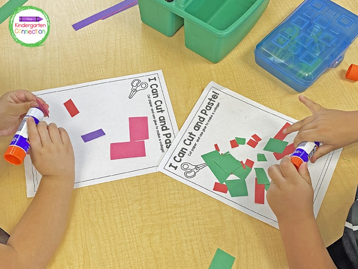 Fun centers like cut and paste activities are often popular.