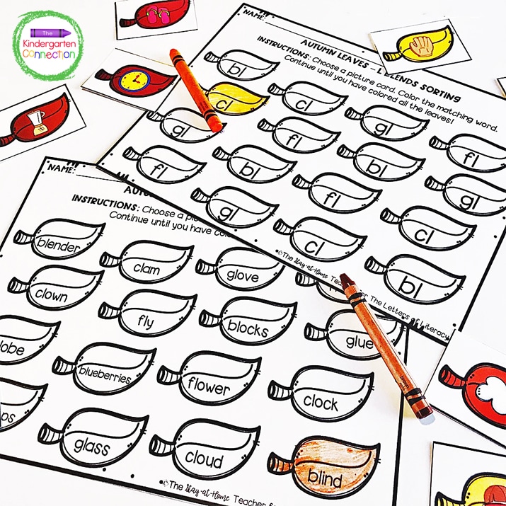 Fall Sensory Bin and Printables for practicing "L Blends." Free printables for your literacy centers.