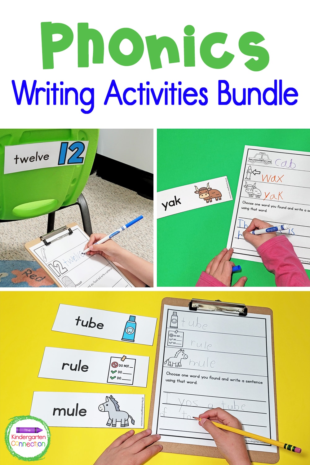 Designed with Kindergarten in mind, this Phonics Writing Activities Bundle is the perfect way to get kids moving and writing!