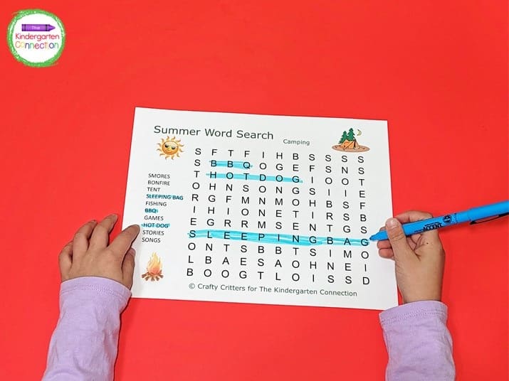 Each of these word searches will print on a single page and includes 10 summer-themed words.