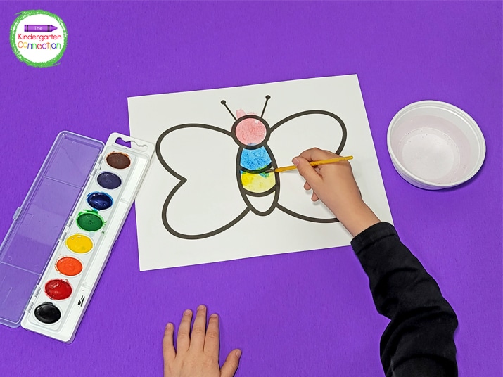 Doing this butterfly painting activity on cardstock will help to ensure the paper doesn't rip.