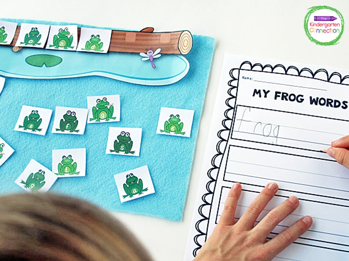 Try this free frog word work activity, a fun and simple way for kids to practice spelling, reading and writing.