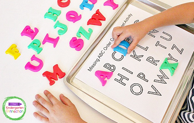 Teaching alphabetical order and letter identification is even more fun with this free missing letters cookie sheet activity!