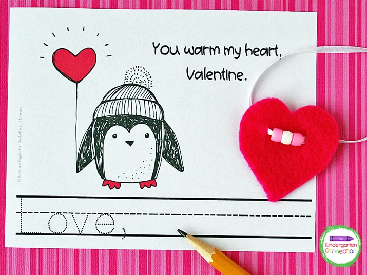 These penguin-themed printable Valentines are perfect for classroom Valentine's Day cards, and there is even a fun, non-candy gift to make with your students too. This would be so fun for Valentine's Day centers or a class Valentine's Day party! 