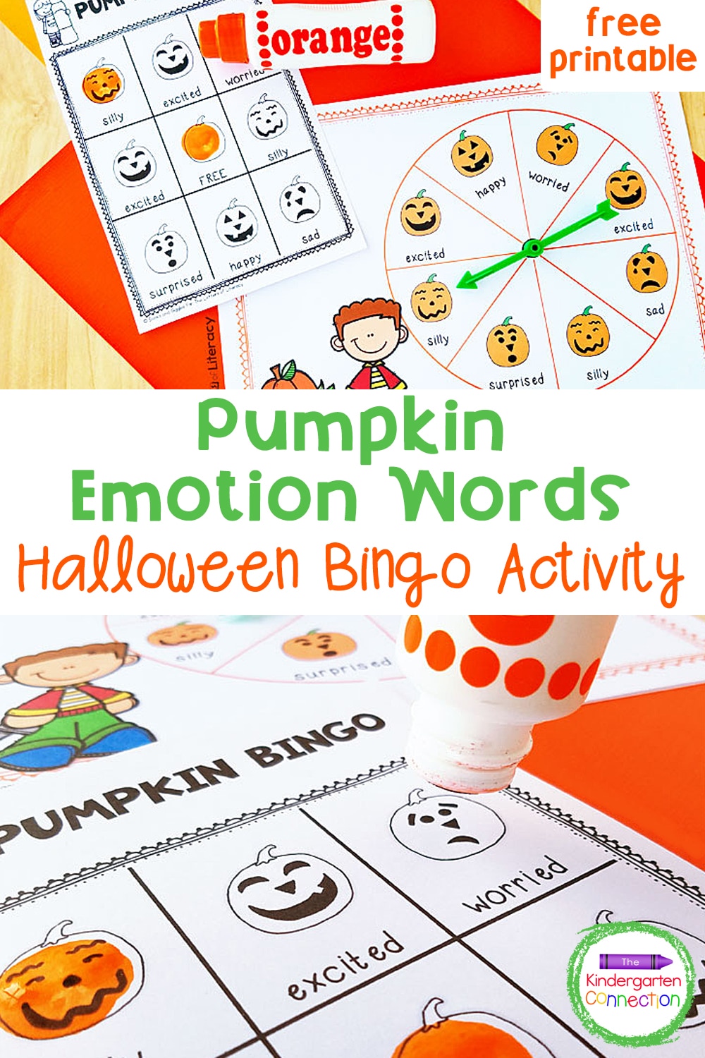 Working on emotion words with your Preschool or Kindergarten class? This free printable Halloween Bingo activity is so fun for identifying emotions! 