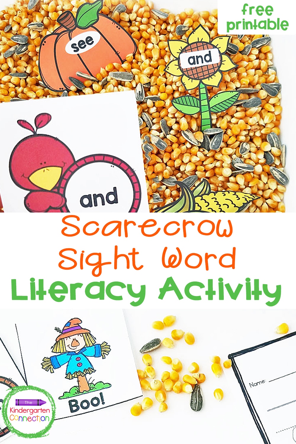 Scarecrow Sight Word Activity, FREE Printable for Kindergarten and First grades! 