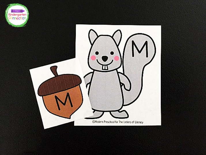 This squirrel and acorn alphabet match is a great activity for preschoolers and kindergarteners to practice upper and lowercase letters this fall!