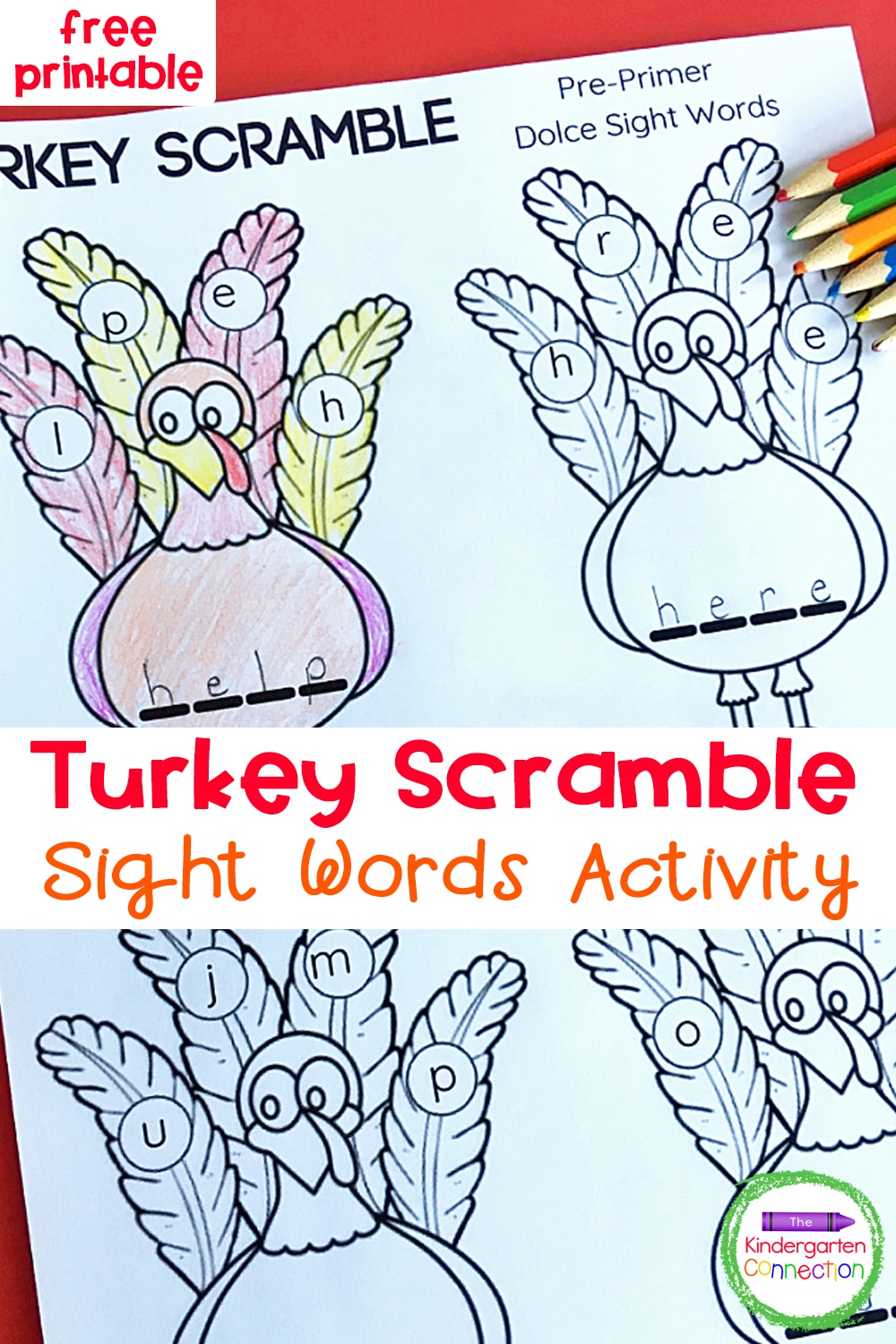 Turkey Scramble Sight Word Activity for Kindergarten!